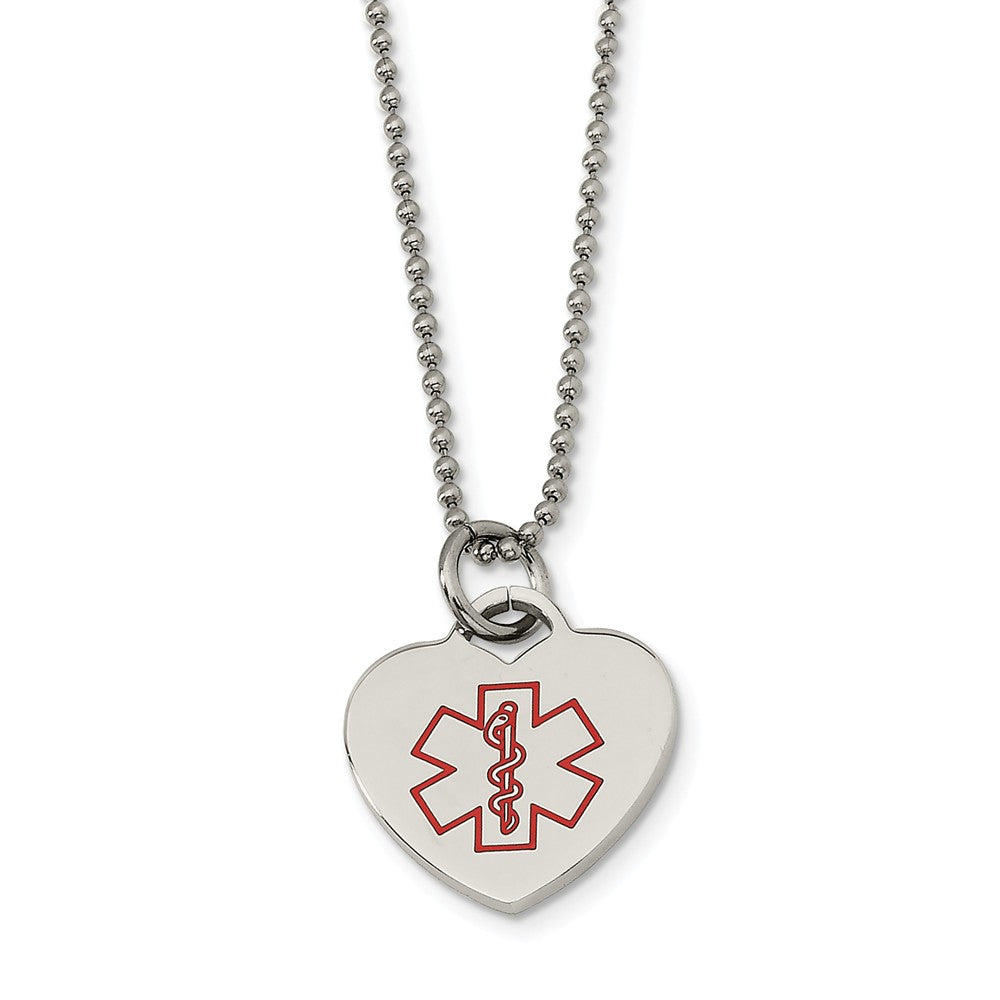Stainless Steel Heart Shaped Medical Alert Necklace - 22 Inch, Item N9745 by The Black Bow Jewelry Co.