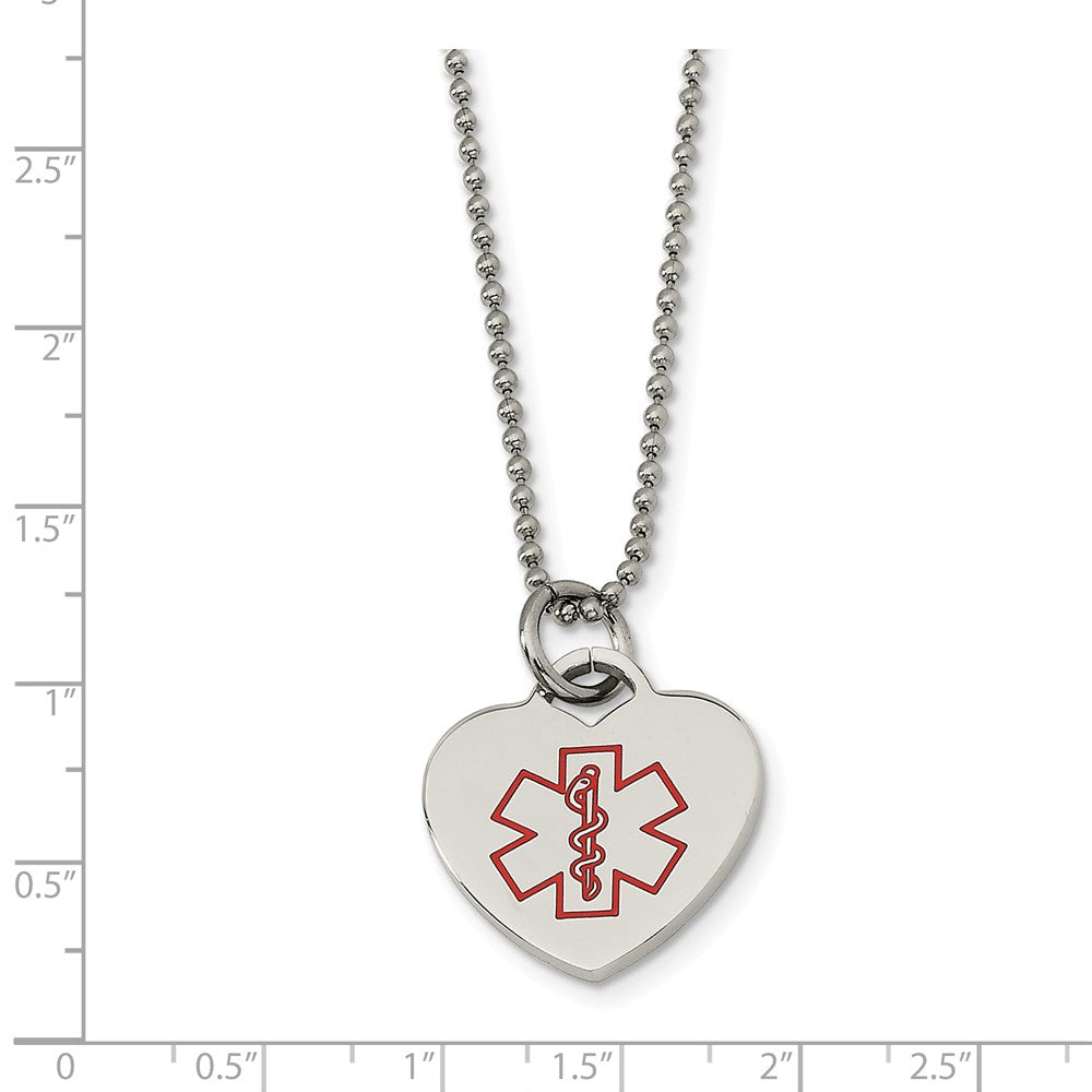 Alternate view of the Stainless Steel Heart Shaped Medical Alert Necklace - 22 Inch by The Black Bow Jewelry Co.