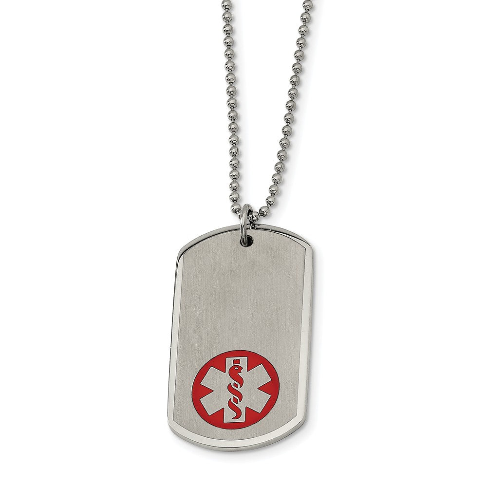 Stainless Steel Brushed Dog Tag Medical Necklace - 22 Inch, Item N9746 by The Black Bow Jewelry Co.
