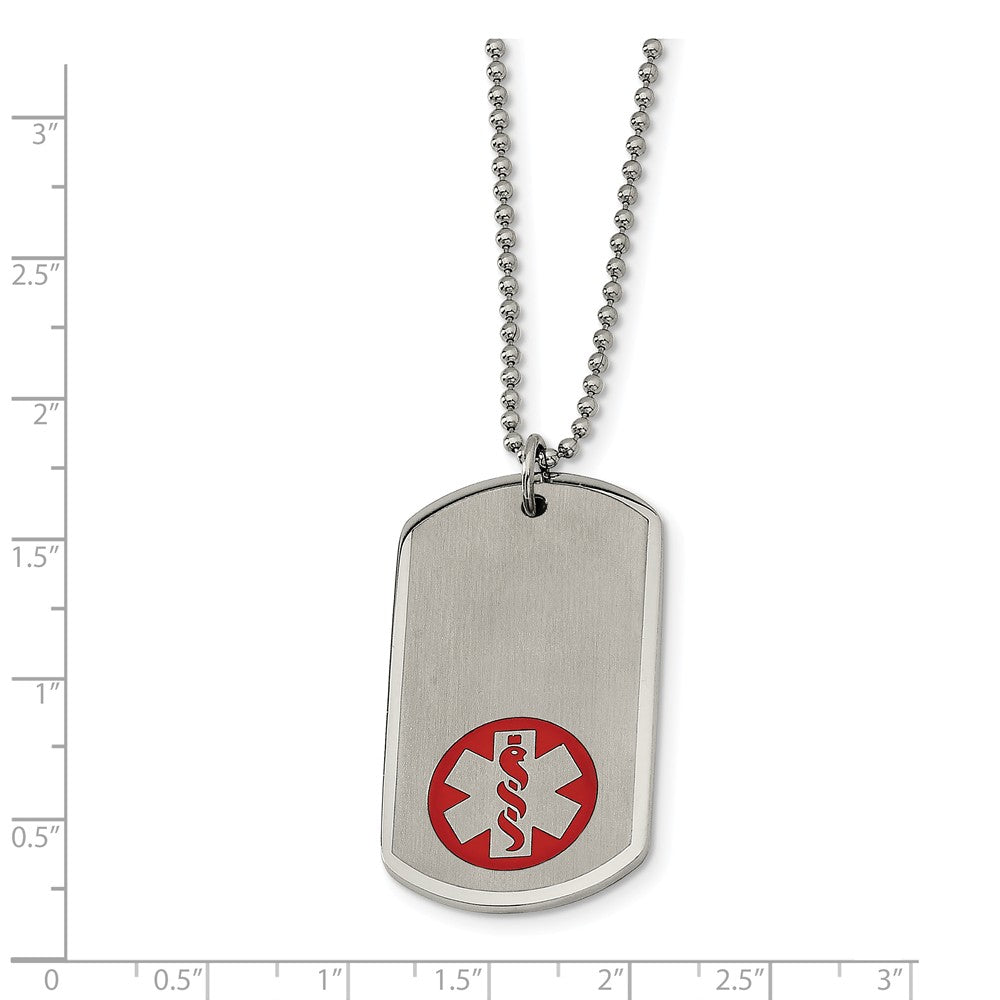 Alternate view of the Stainless Steel Brushed Dog Tag Medical Necklace - 22 Inch by The Black Bow Jewelry Co.
