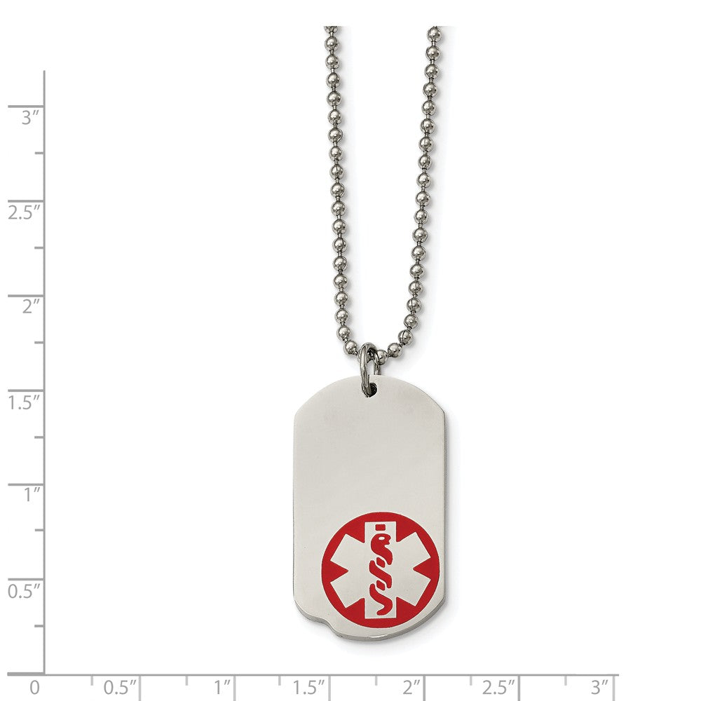 Alternate view of the Stainless Steel Small Dog Tag Medical Alert Necklace - 22 Inch by The Black Bow Jewelry Co.