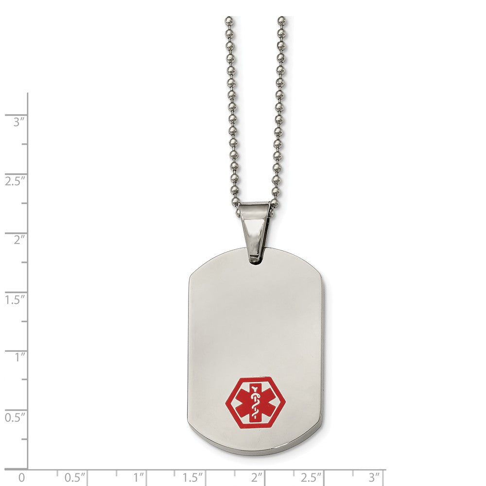 Alternate view of the Stainless Steel Large Dog Tag Medical Alert Necklace - 24 Inch by The Black Bow Jewelry Co.