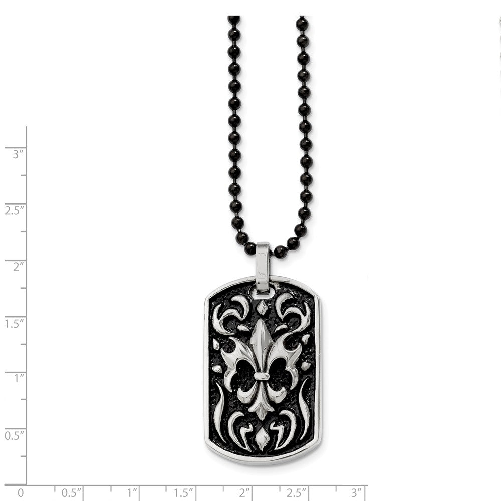 Alternate view of the Stainless Steel Antiqued Fleur de lis Dog Tag Necklace - 24 Inch by The Black Bow Jewelry Co.