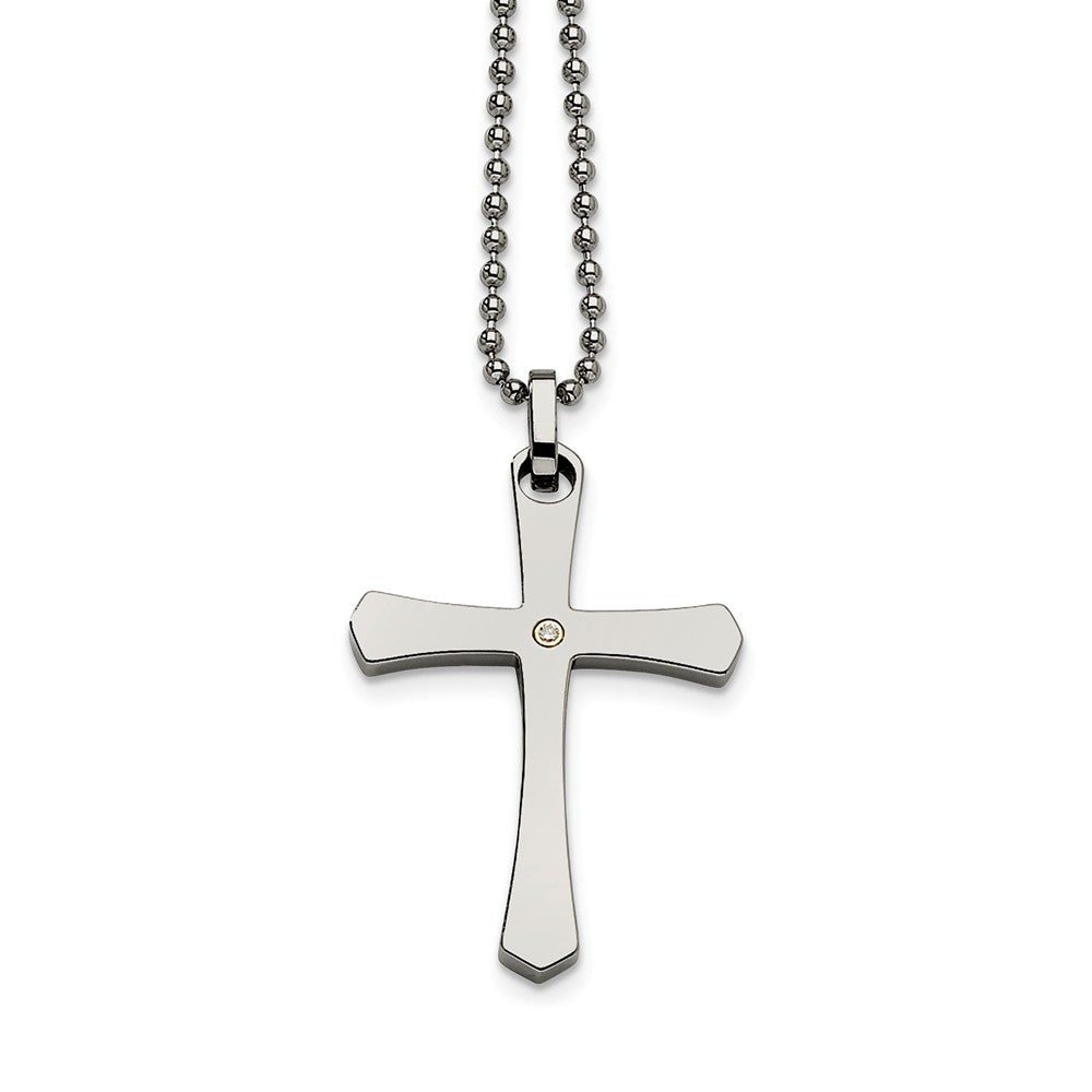 Stainless Steel and Diamond Accent Cross Necklace - 22 Inch, Item N9763 by The Black Bow Jewelry Co.