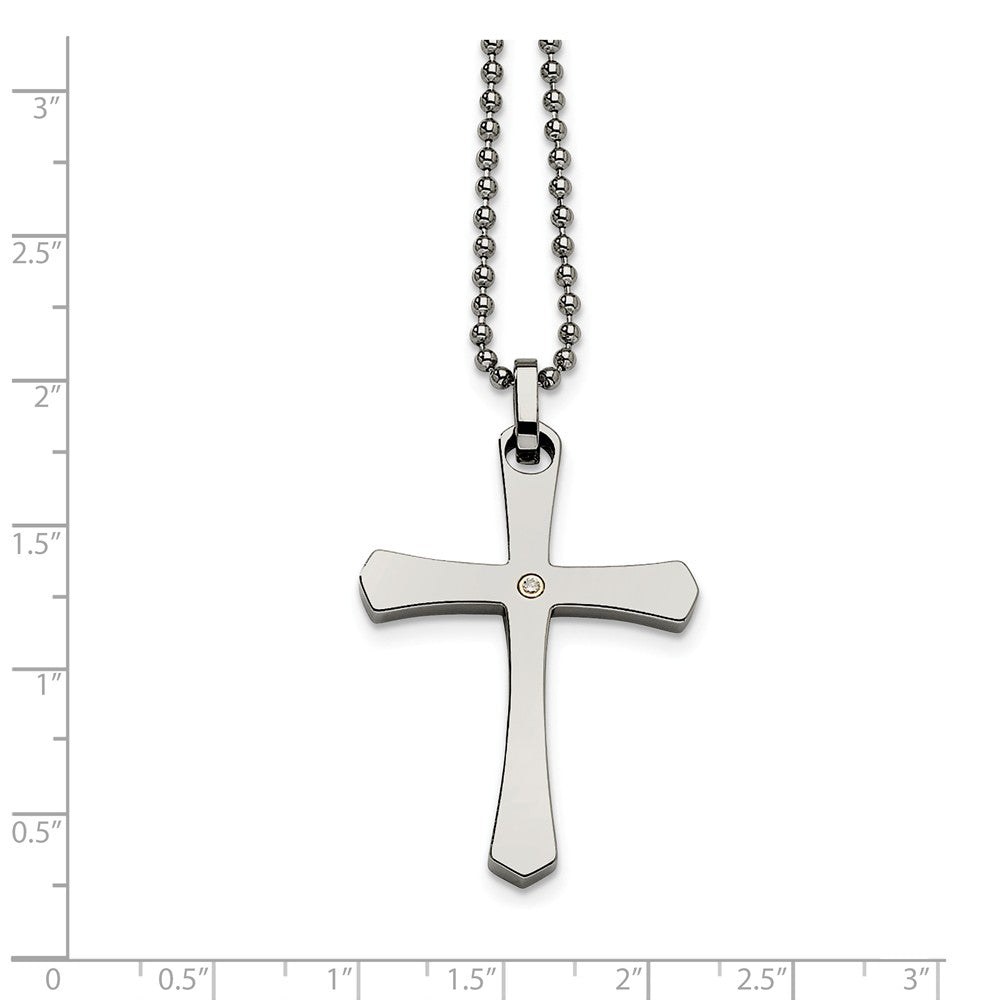 Alternate view of the Stainless Steel and Diamond Accent Cross Necklace - 22 Inch by The Black Bow Jewelry Co.