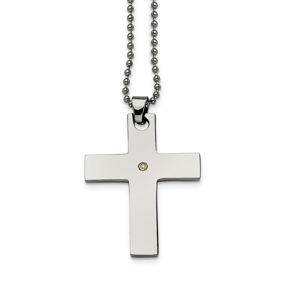 Stainless Steel and Single Diamond Accent Cross Necklace - 22 Inch, Item N9764 by The Black Bow Jewelry Co.