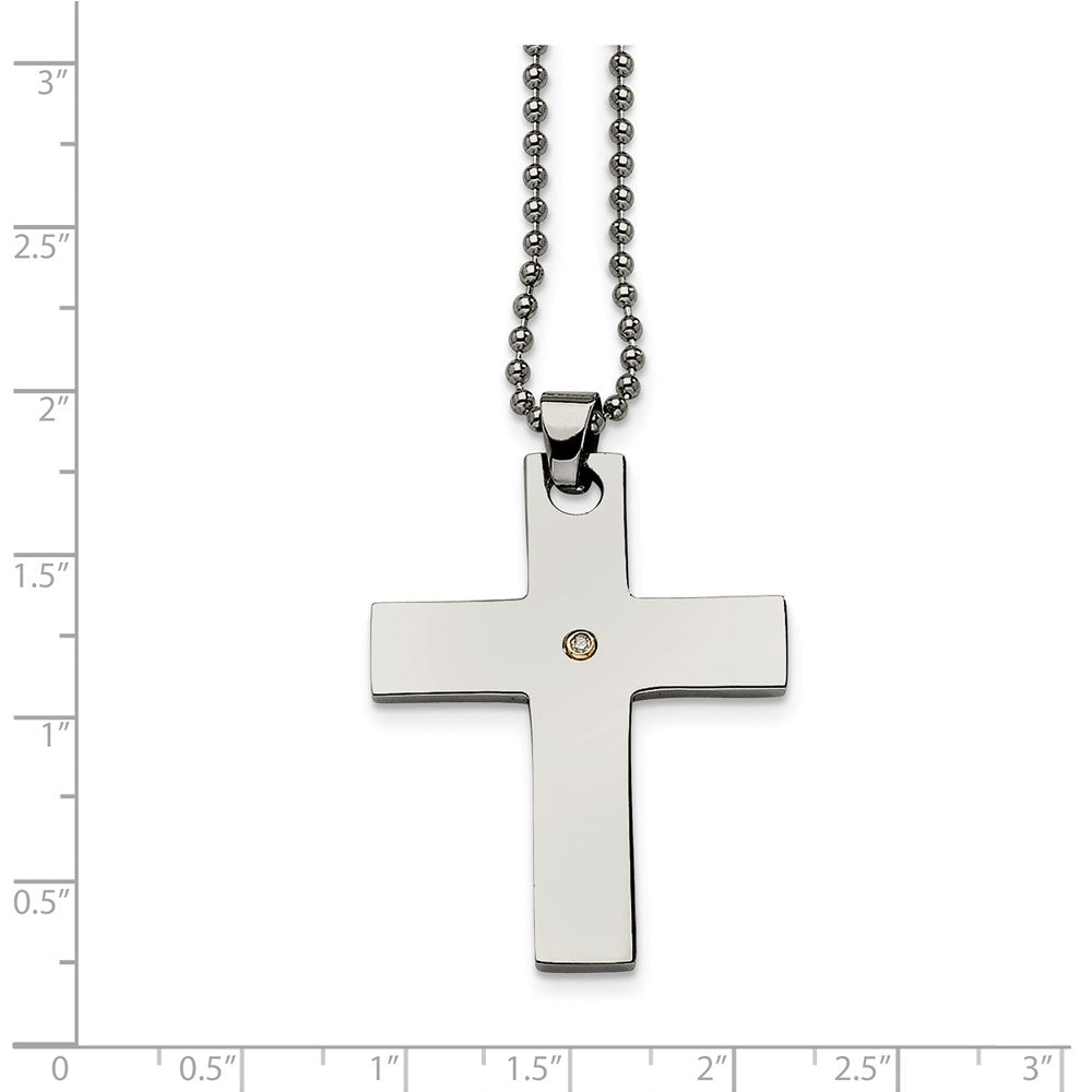 Alternate view of the Stainless Steel and Single Diamond Accent Cross Necklace - 22 Inch by The Black Bow Jewelry Co.