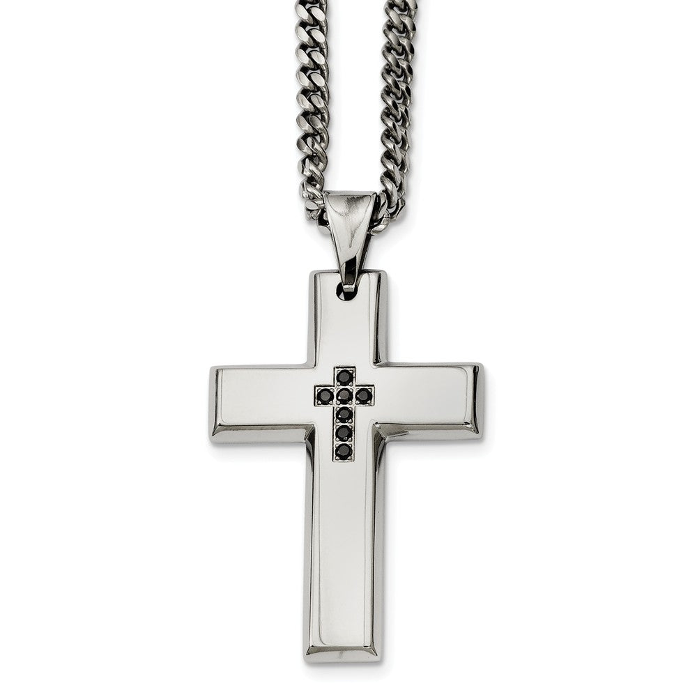 Men&#39;s Stainless Steel and Black Diamond Cross Necklace - 22 Inch, Item N9766 by The Black Bow Jewelry Co.