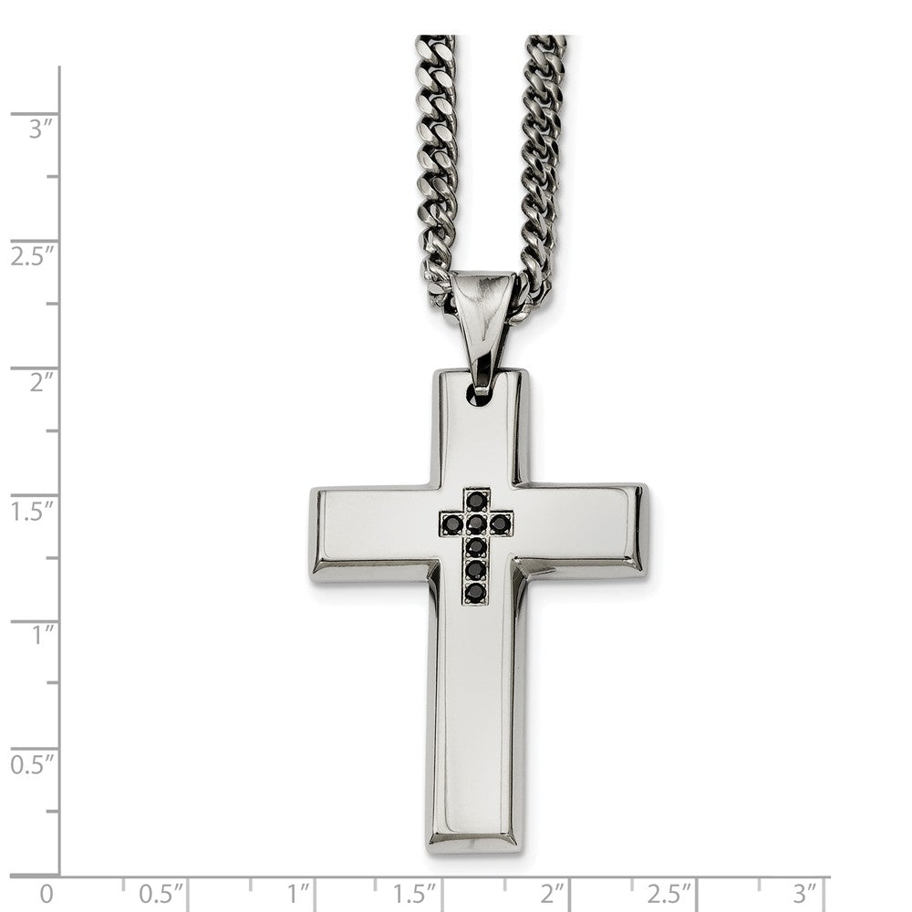 Alternate view of the Men&#39;s Stainless Steel and Black Diamond Cross Necklace - 22 Inch by The Black Bow Jewelry Co.