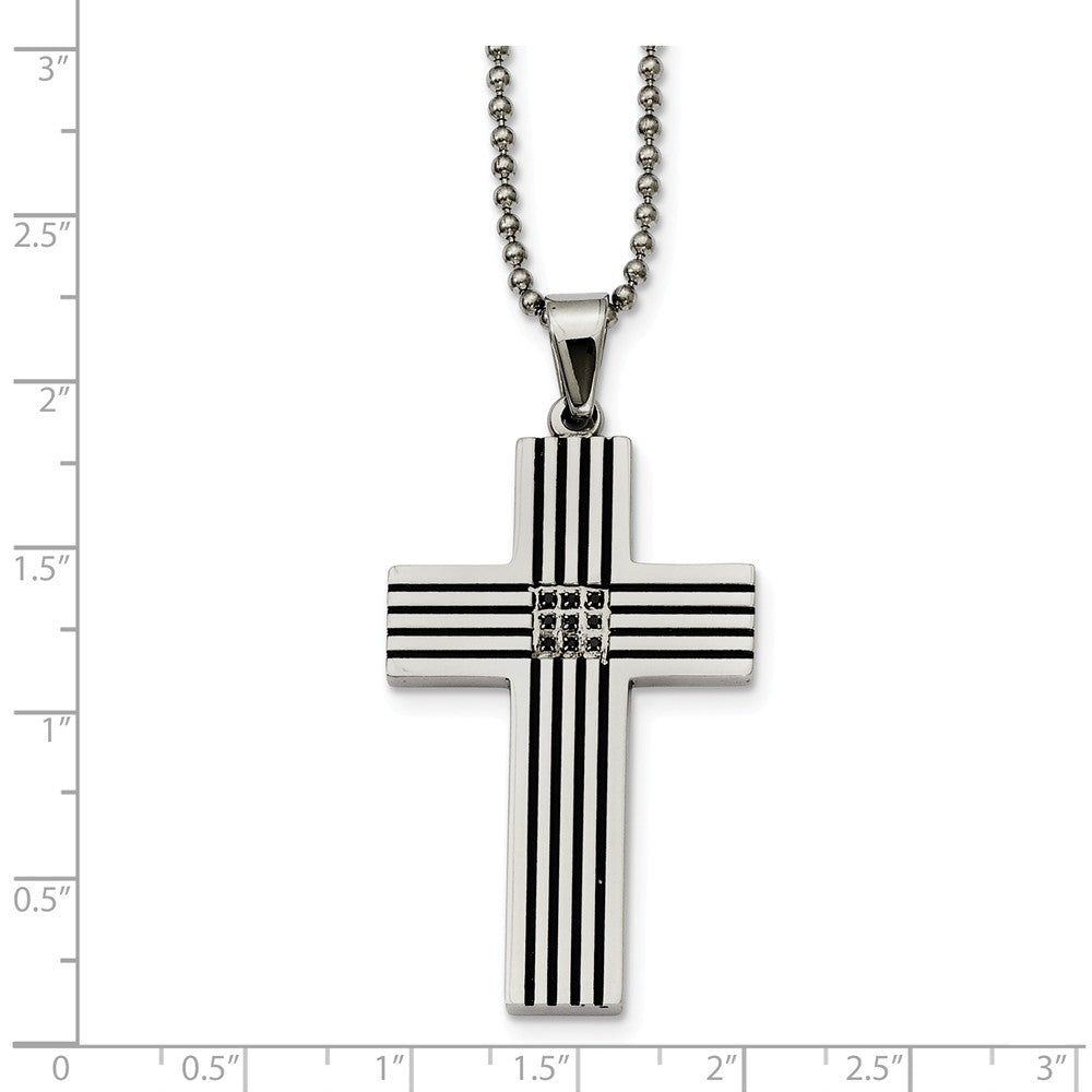 Alternate view of the Stainless Steel Striped and Black Diamond Cross Necklace - 22 Inch by The Black Bow Jewelry Co.