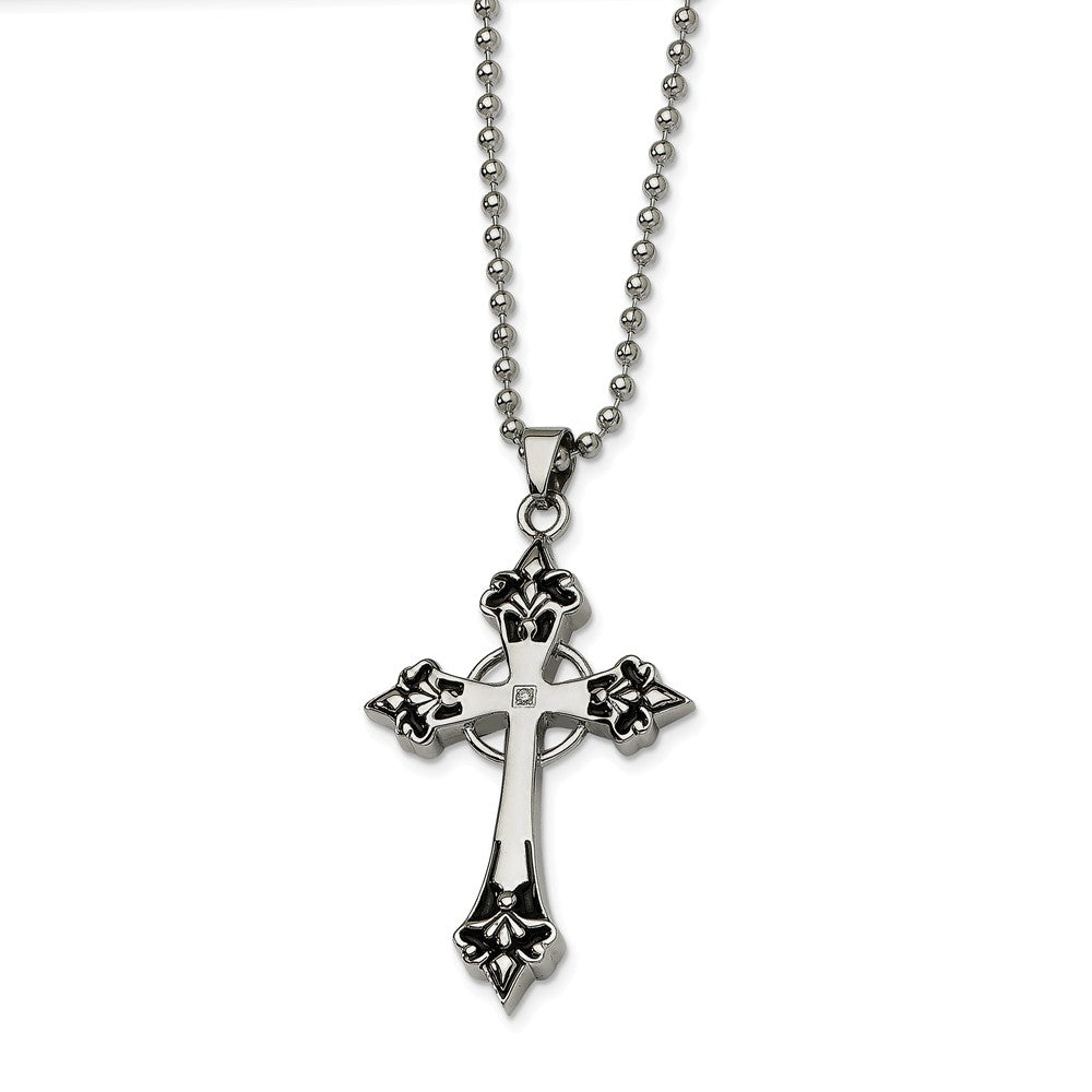 Stainless Steel Black Enamel &amp; Diamond Celtic Cross Necklace - 24 Inch, Item N9771 by The Black Bow Jewelry Co.