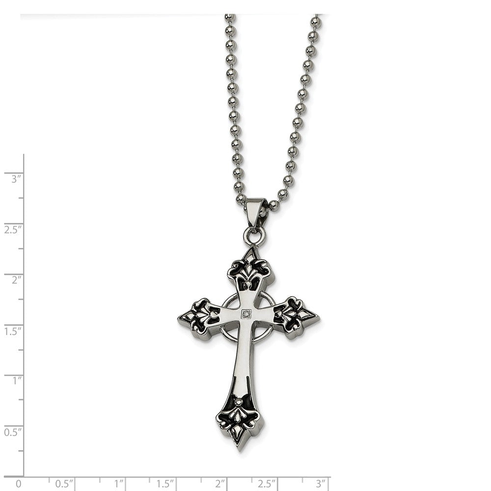 Alternate view of the Stainless Steel Black Enamel &amp; Diamond Celtic Cross Necklace - 24 Inch by The Black Bow Jewelry Co.