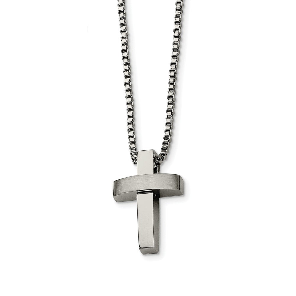 Stainless Steel Brushed and Polished Cross Necklace - 22 Inch, Item N9772 by The Black Bow Jewelry Co.