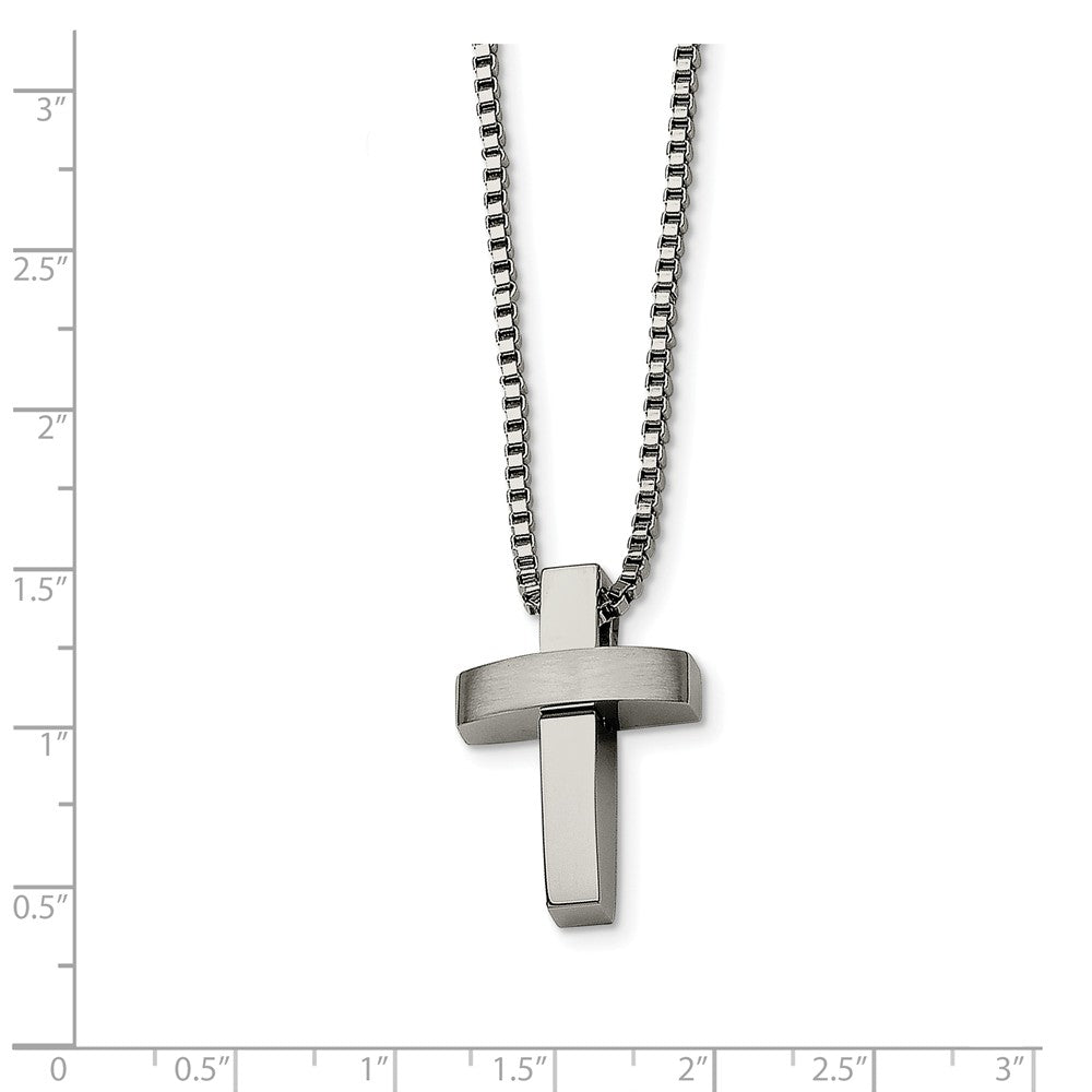 Alternate view of the Stainless Steel Brushed and Polished Cross Necklace - 22 Inch by The Black Bow Jewelry Co.