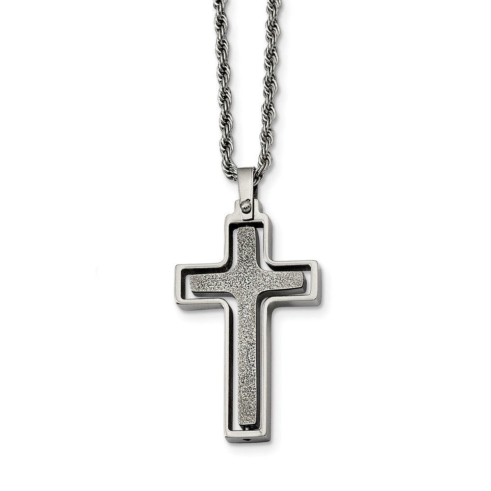 Stainless Steel 2 Piece Laser Cut Cross Necklace - 22 Inch, Item N9774 by The Black Bow Jewelry Co.