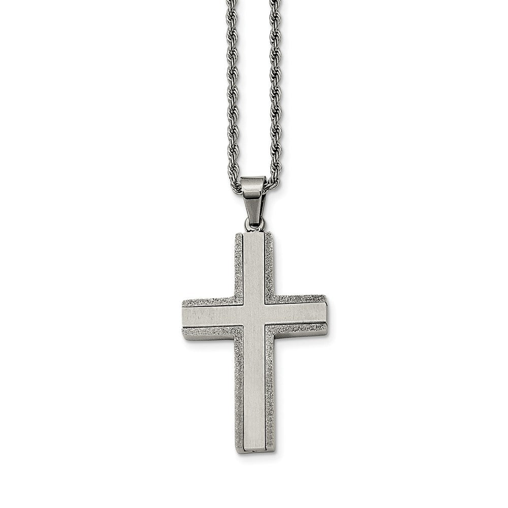 Stainless Steel Laser Cut Edges Cross Necklace - 24 Inch, Item N9776 by The Black Bow Jewelry Co.