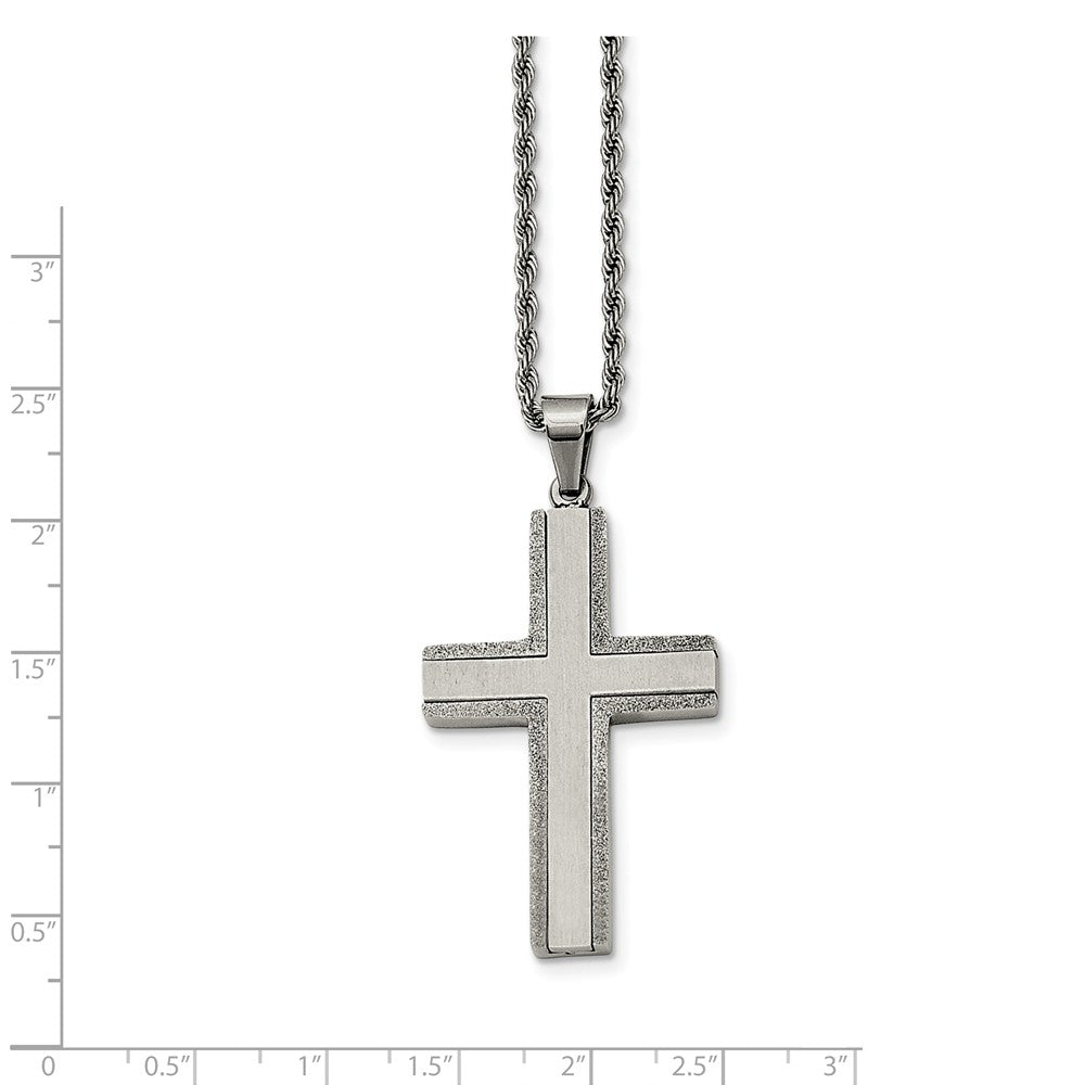 Alternate view of the Stainless Steel Laser Cut Edges Cross Necklace - 24 Inch by The Black Bow Jewelry Co.