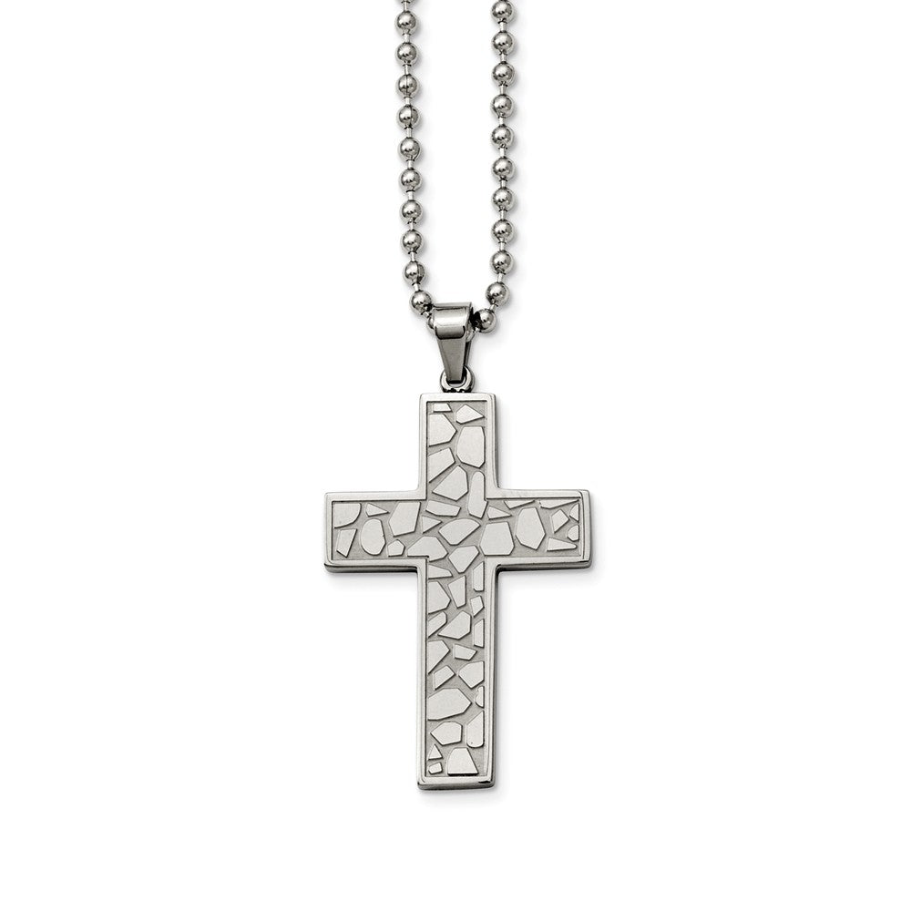 Stainless Steel Cobblestone Cross Necklace - 24 Inch, Item N9778 by The Black Bow Jewelry Co.