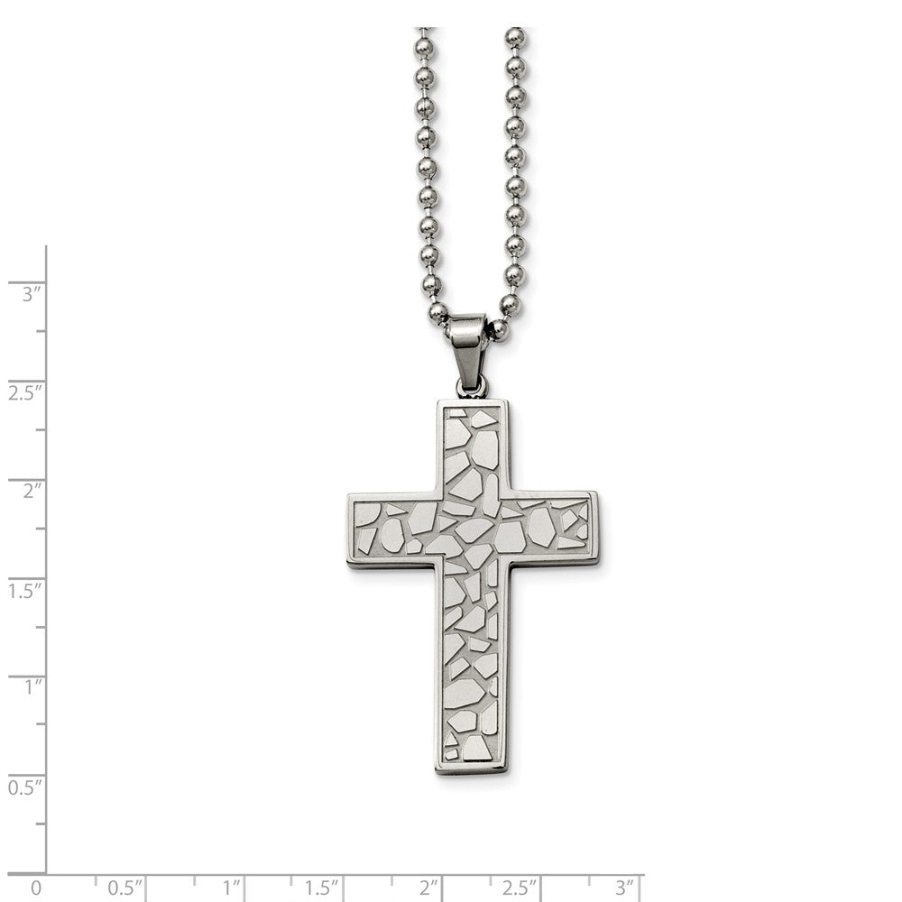 Alternate view of the Stainless Steel Cobblestone Cross Necklace - 24 Inch by The Black Bow Jewelry Co.