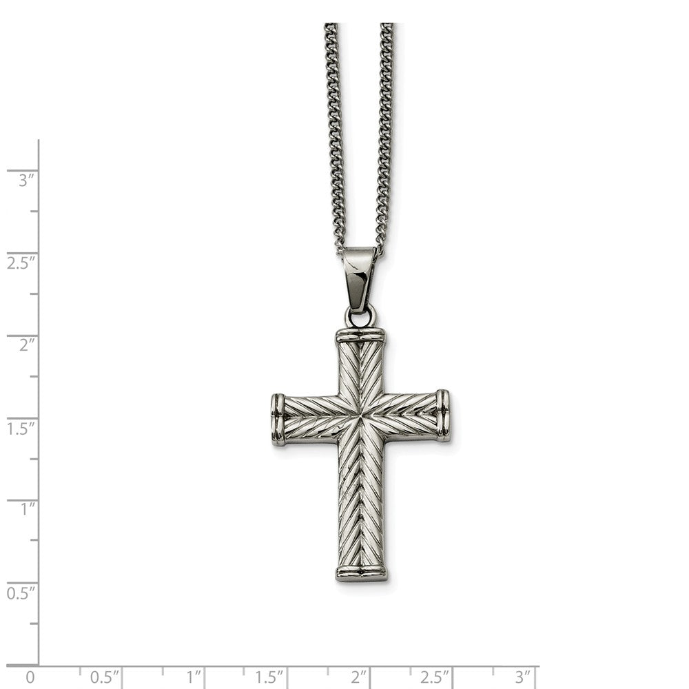 Alternate view of the Stainless Steel Textured Wheat Design Cross Necklace - 22 Inch by The Black Bow Jewelry Co.