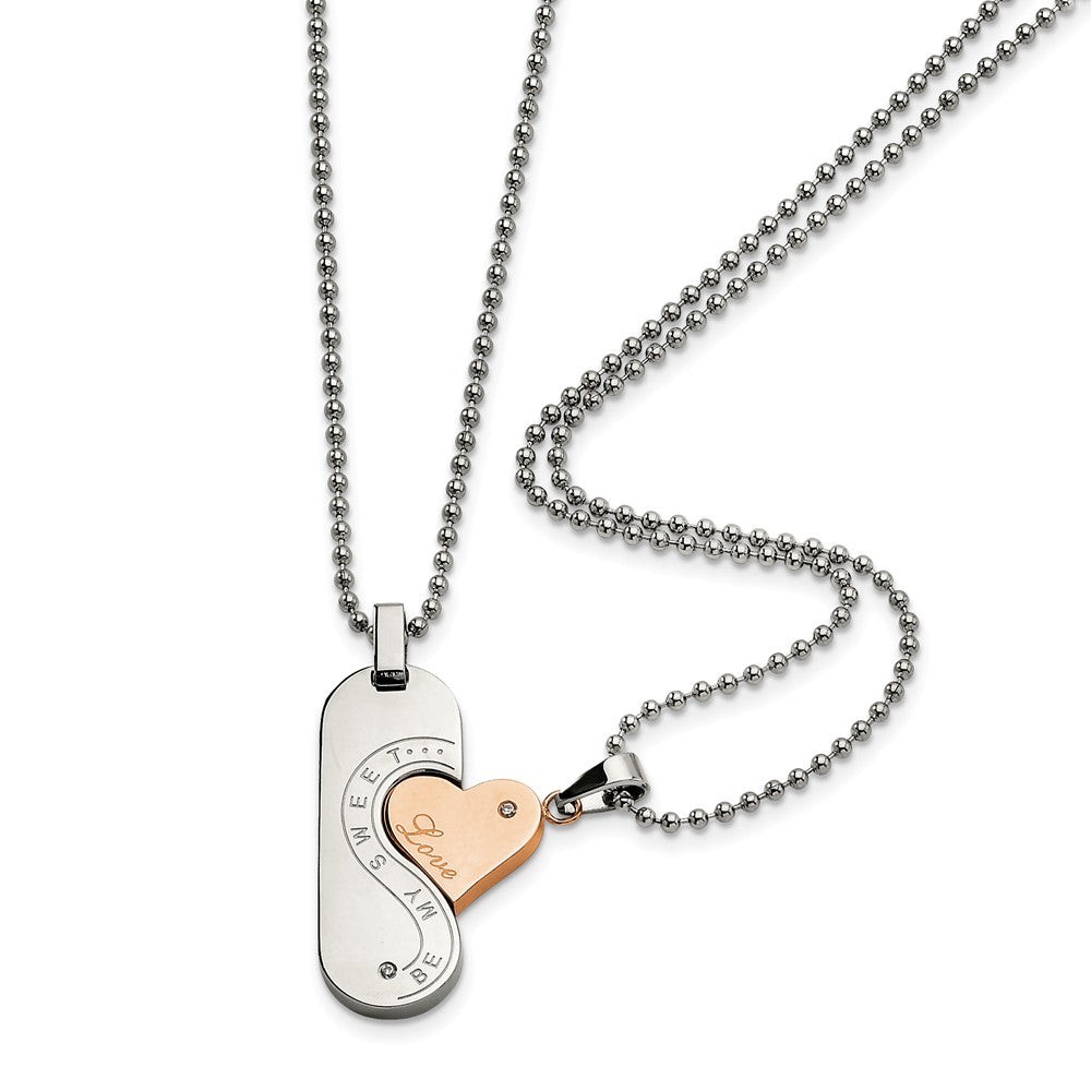 Stainless Steel &amp; Rose Gold Tone Plated CZ Pendant Set Necklace, 22 In, Item N9782 by The Black Bow Jewelry Co.