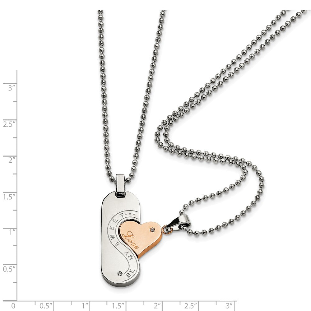 Alternate view of the Stainless Steel &amp; Rose Gold Tone Plated CZ Pendant Set Necklace, 22 In by The Black Bow Jewelry Co.