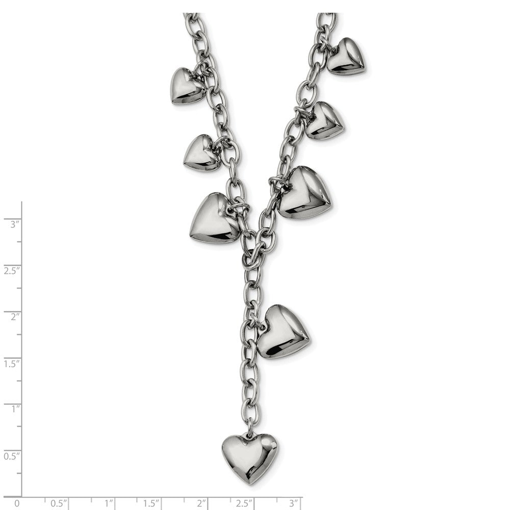 Alternate view of the Stainless Steel Puffed Hearts Y Necklace - 18 Inch by The Black Bow Jewelry Co.