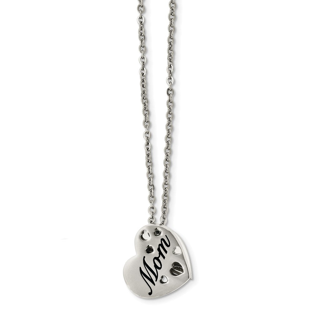 Stainless Steel Mom Heart Slide Pendant Necklace - 20 Inch, Item N9785 by The Black Bow Jewelry Co.