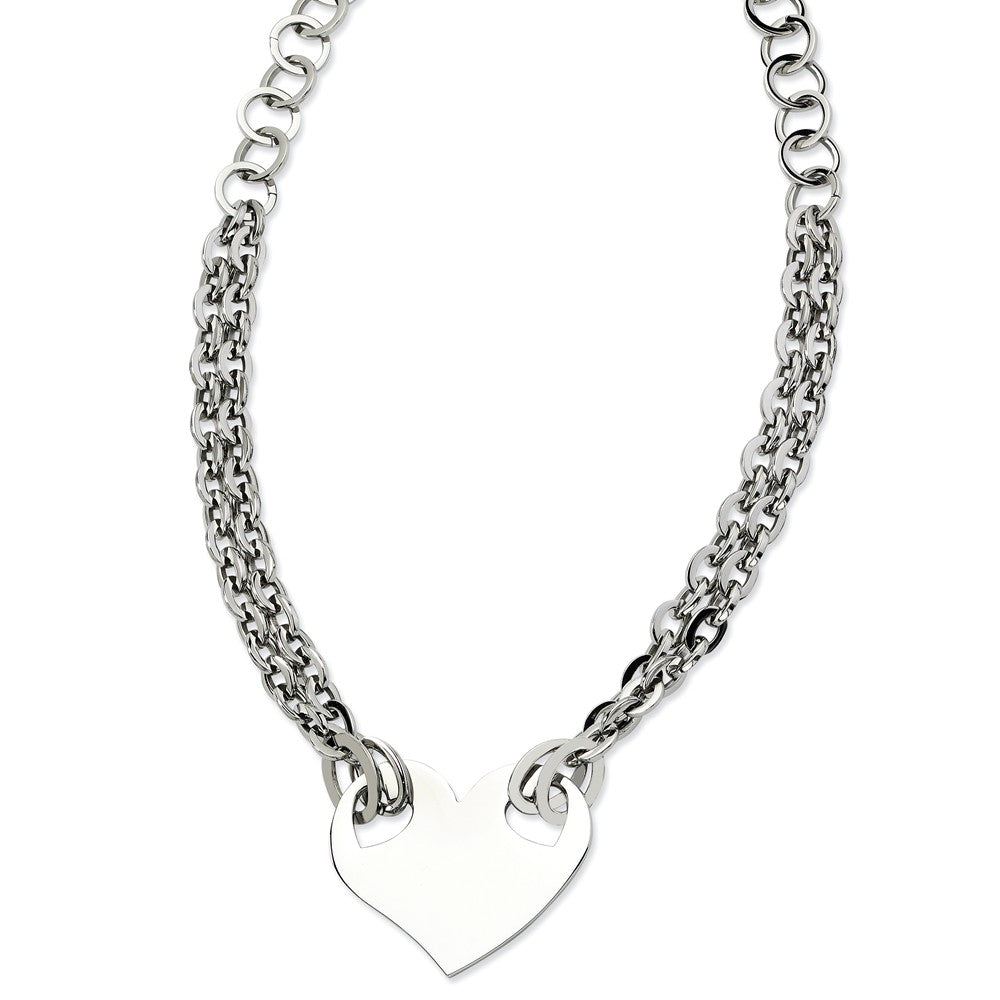 Stainless Steel Engravable Polished Heart Necklace - 20 Inch, Item N9787 by The Black Bow Jewelry Co.
