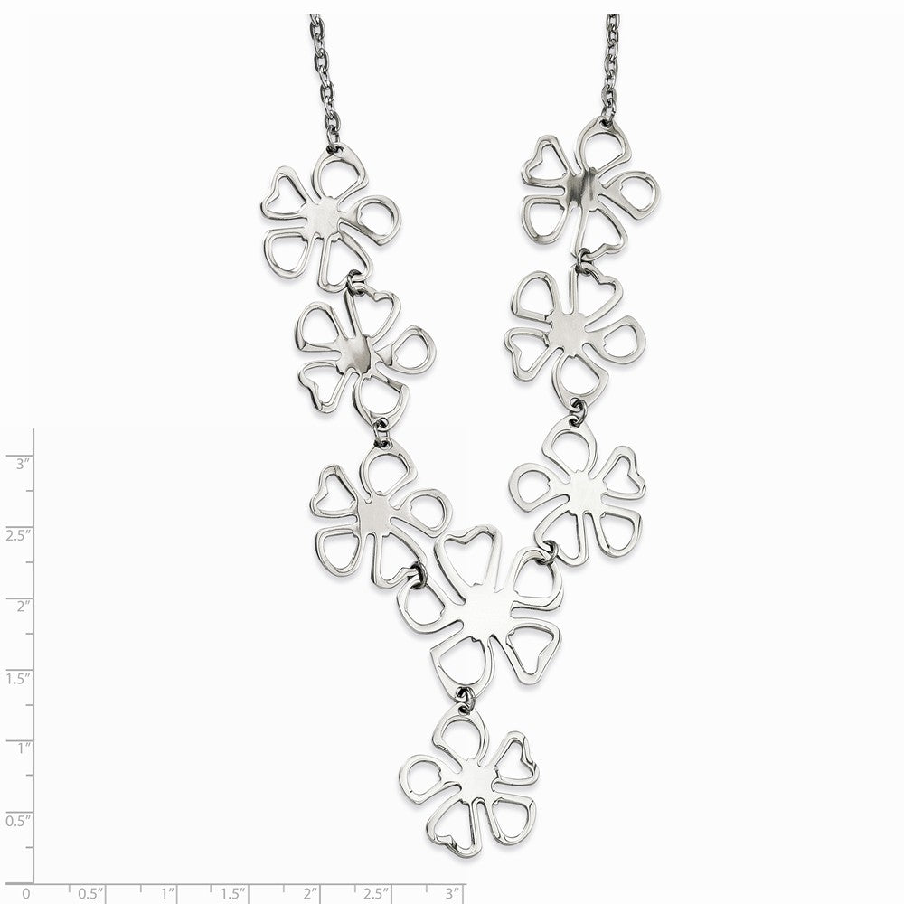Alternate view of the Stainless Steel Polished Flowers Y Necklace - 18 Inch by The Black Bow Jewelry Co.