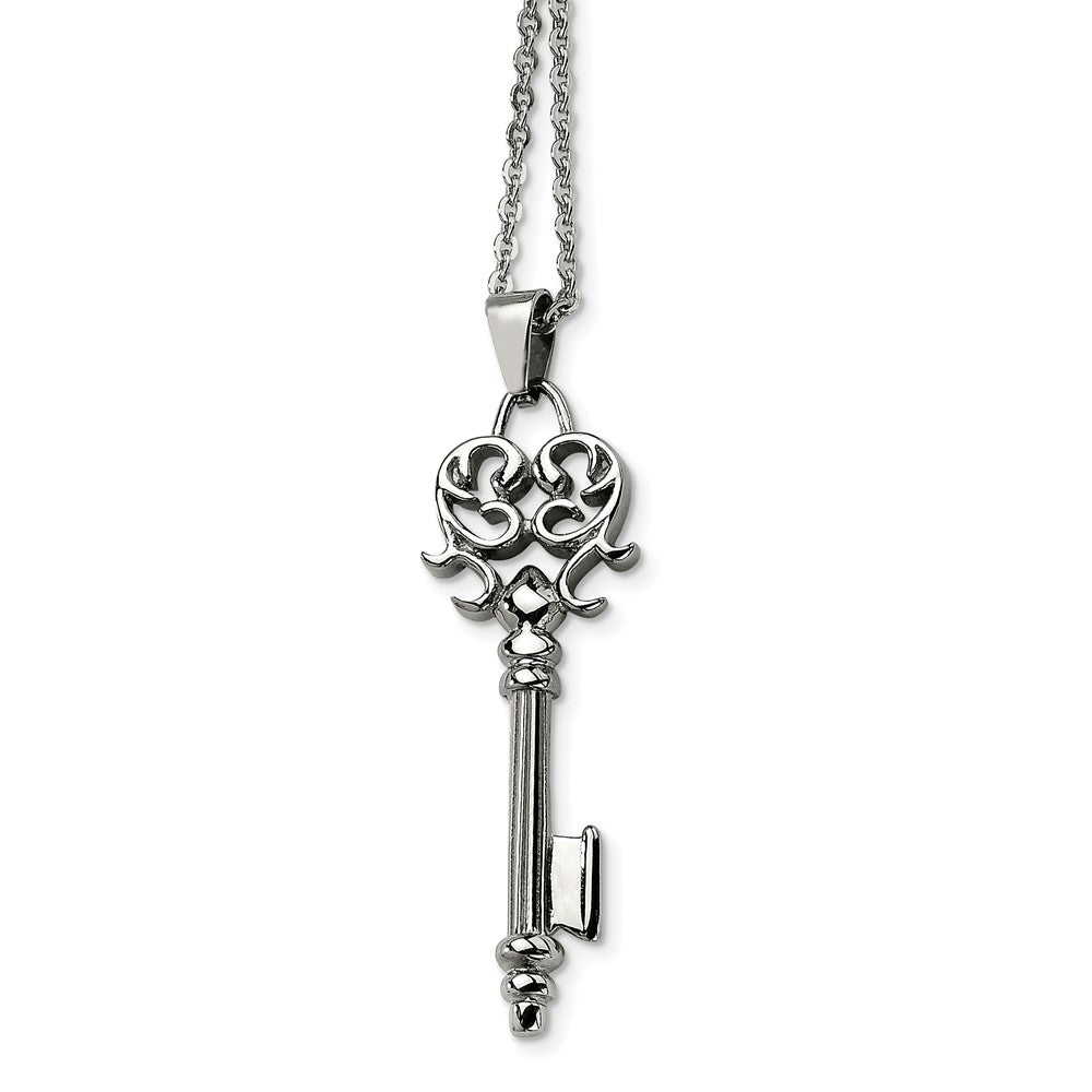 Stainless Steel Scroll Key Pendant Necklace - 22 Inch, Item N9797 by The Black Bow Jewelry Co.