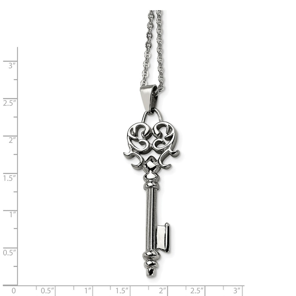 Alternate view of the Stainless Steel Scroll Key Pendant Necklace - 22 Inch by The Black Bow Jewelry Co.
