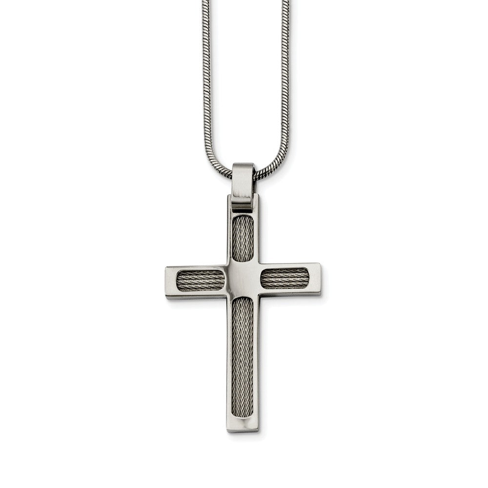Stainless Steel Wire and Polished Cross Necklace - 24 Inch, Item N9798 by The Black Bow Jewelry Co.
