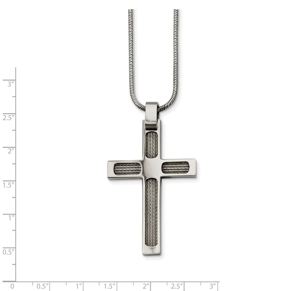 Alternate view of the Stainless Steel Wire and Polished Cross Necklace - 24 Inch by The Black Bow Jewelry Co.