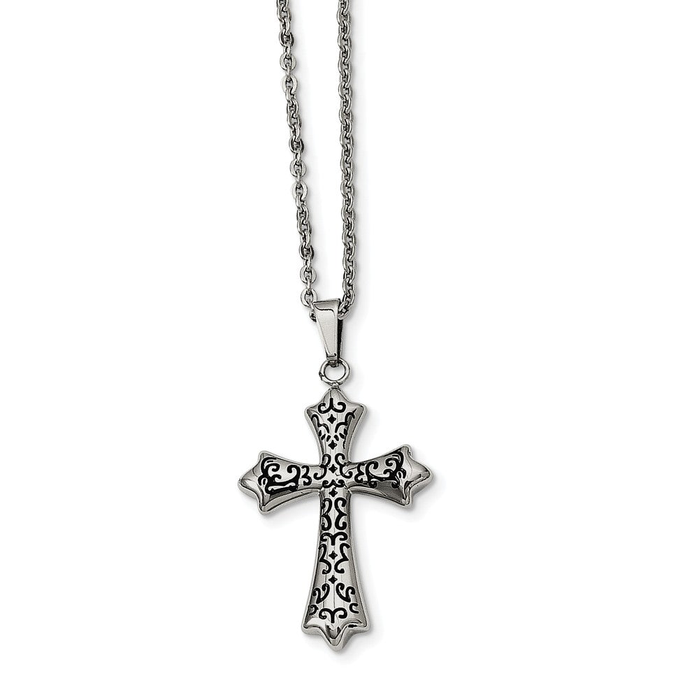 Stainless Steel and Black-plated Cross Necklace - 20 Inch, Item N9803 by The Black Bow Jewelry Co.