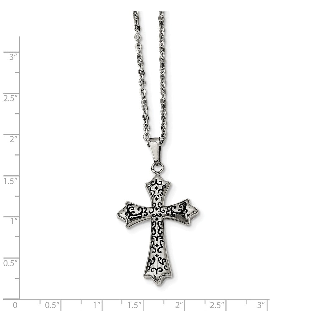 Alternate view of the Stainless Steel and Black-plated Cross Necklace - 20 Inch by The Black Bow Jewelry Co.