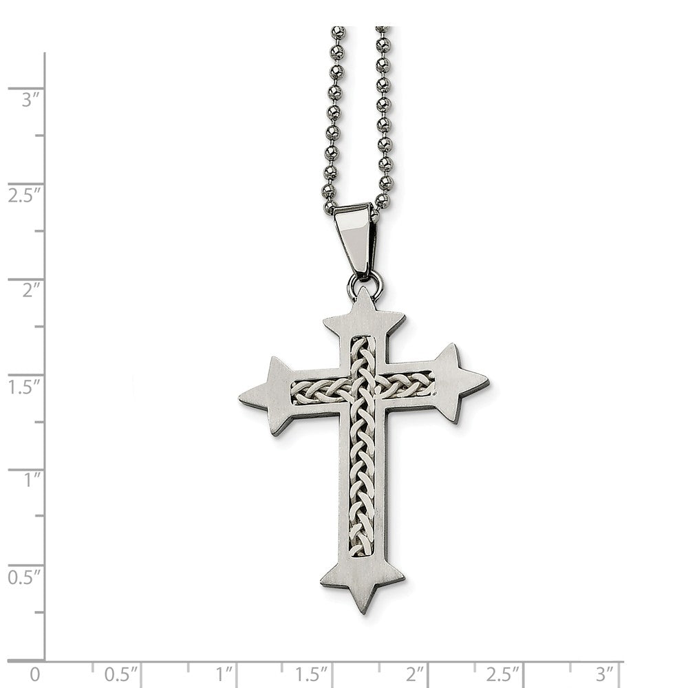 Alternate view of the Stainless Steel Satin Cross w/ Silver Inlay Necklace - 24 Inch by The Black Bow Jewelry Co.