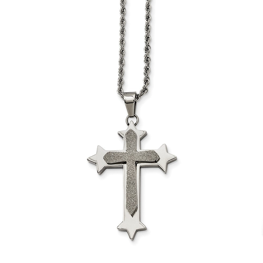 Stainless Steel Polished and Laser Cut Star Cross Necklace - 24 Inch, Item N9805 by The Black Bow Jewelry Co.