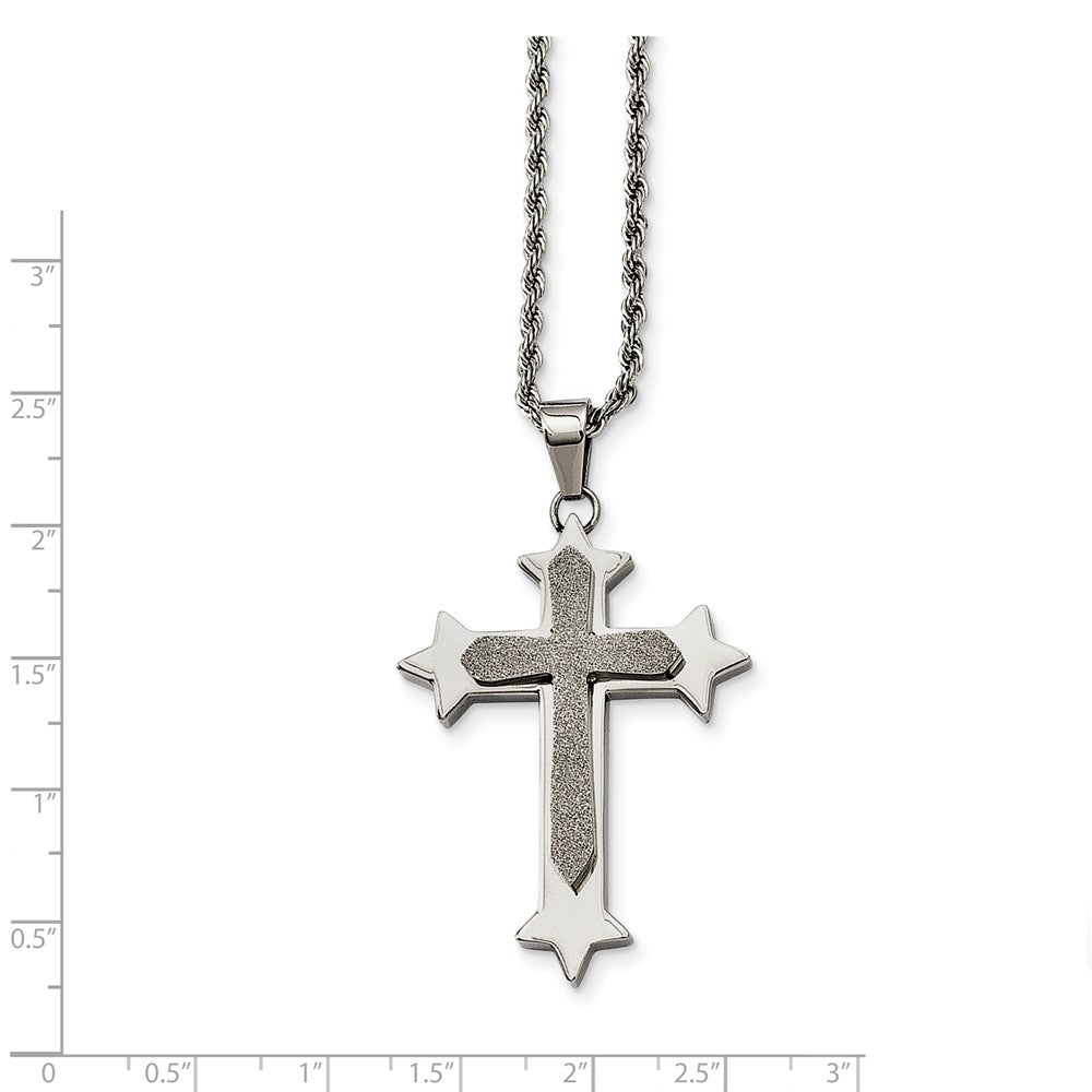 Alternate view of the Stainless Steel Polished and Laser Cut Star Cross Necklace - 24 Inch by The Black Bow Jewelry Co.