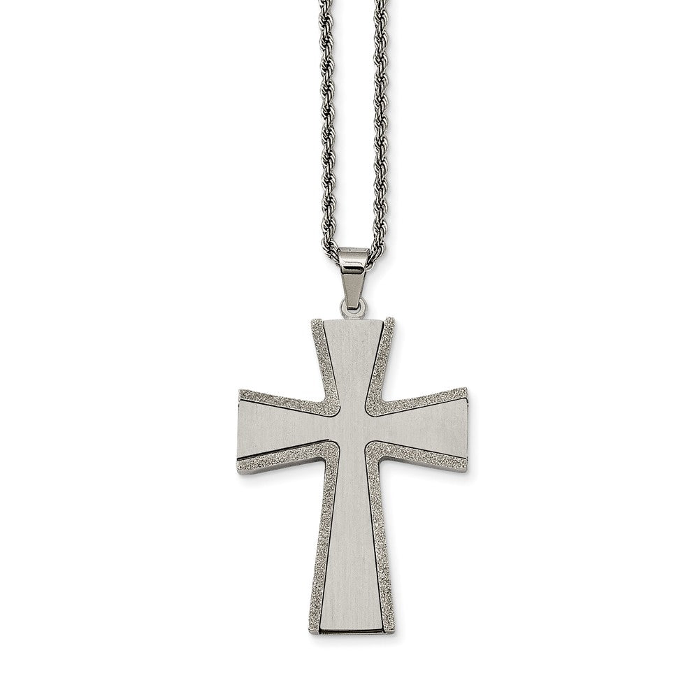 Stainless Steel Laser Cut Edge Cross Necklace - 24 Inch, Item N9808 by The Black Bow Jewelry Co.