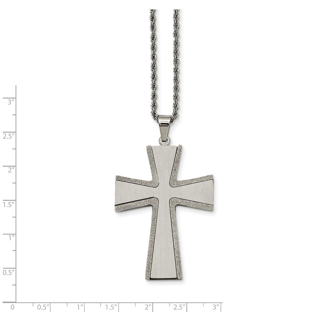 Alternate view of the Stainless Steel Laser Cut Edge Cross Necklace - 24 Inch by The Black Bow Jewelry Co.