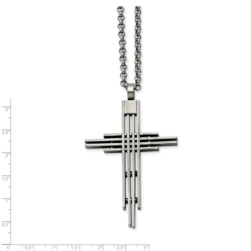 Alternate view of the Stainless Steel Brushed Cross Necklace - 24 Inch by The Black Bow Jewelry Co.