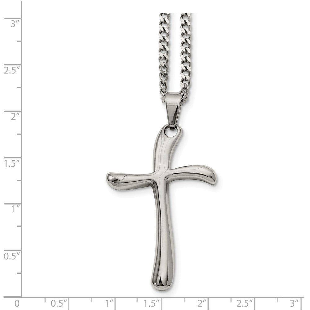 Alternate view of the Stainless Steel Polished Curved Cross Necklace - 22 Inch by The Black Bow Jewelry Co.