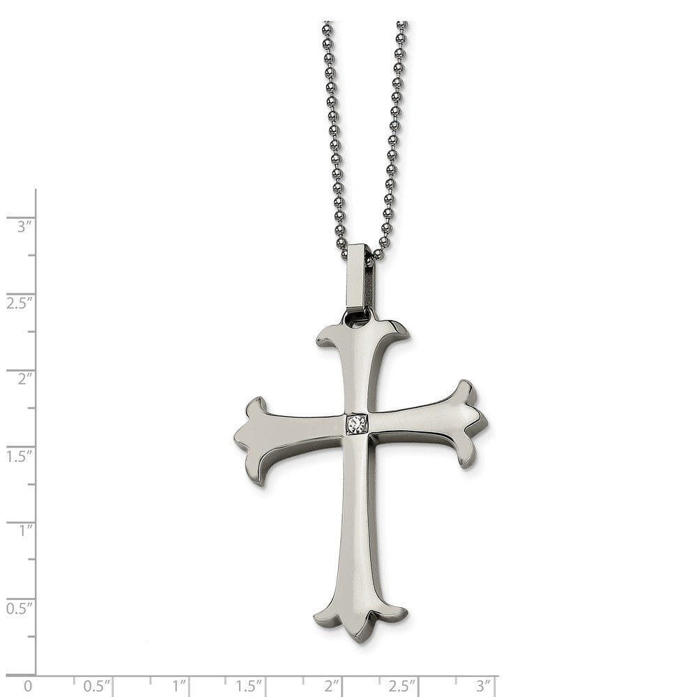 Alternate view of the Stainless Steel Polished Fleur-de-lis Cross Necklace with CZ - 22 Inch by The Black Bow Jewelry Co.