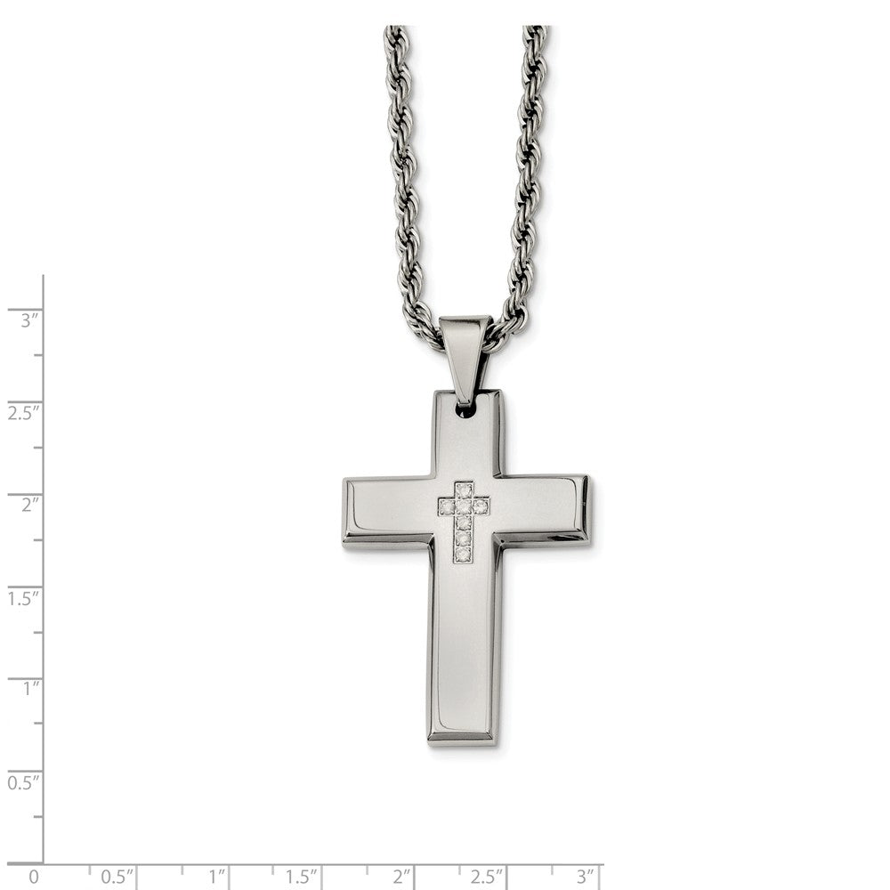 Alternate view of the Stainless Steel Polished Cross with CZ&#39;s Necklace - 24 Inch by The Black Bow Jewelry Co.