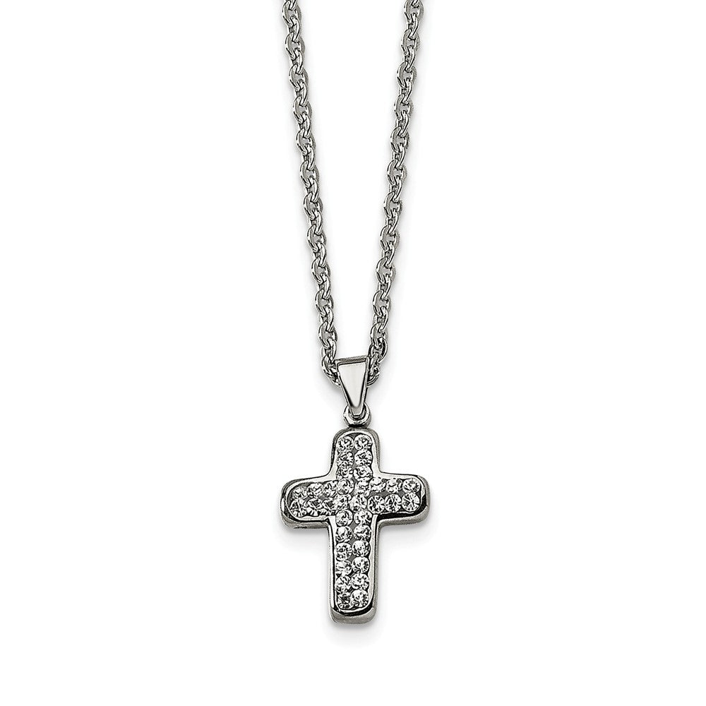 Stainless Steel Small Crystal Cross Necklace with CZ - 22 Inch, Item N9817 by The Black Bow Jewelry Co.