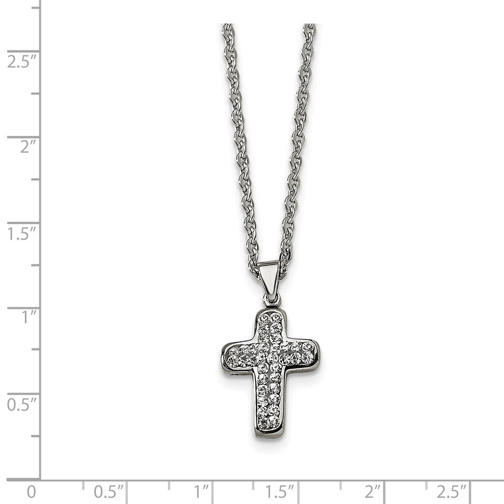 Alternate view of the Stainless Steel Small Crystal Cross Necklace with CZ - 22 Inch by The Black Bow Jewelry Co.