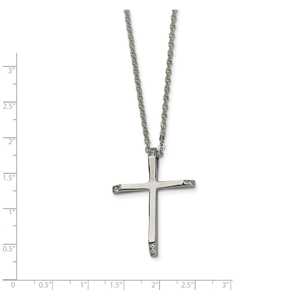 Alternate view of the Stainless Steel Cubic Zirconia Cross Pendant Necklace - 22 Inch by The Black Bow Jewelry Co.