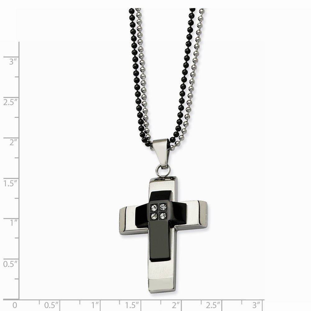 Alternate view of the Two-Tone Stainless Steel Polished and CZ Cross Necklace - 22 Inch by The Black Bow Jewelry Co.