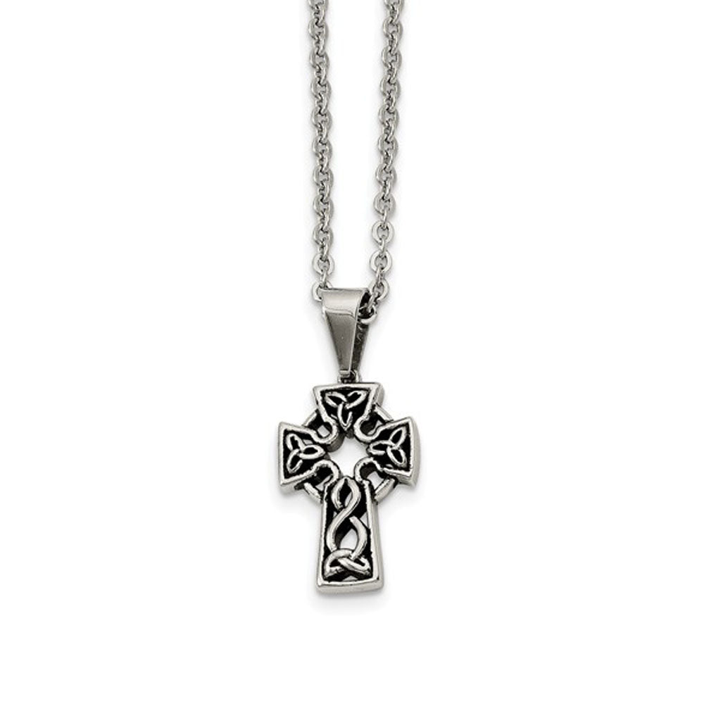 Stainless Steel Antiqued Celtic Cross Necklace - 18 Inch, Item N9828 by The Black Bow Jewelry Co.